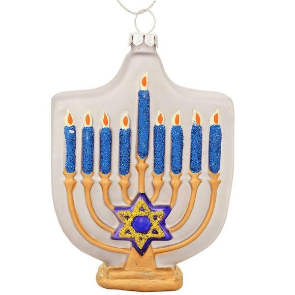 NWT Hanukah Menorah glass ornament -gold/blue/white/purple/yellow-Star of David - Picture 1 of 1
